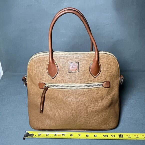 Dooney & Bourke Purse Florentine Tan Pebbled Leather Domed Satchel Front Zip - Picture 3 of 11